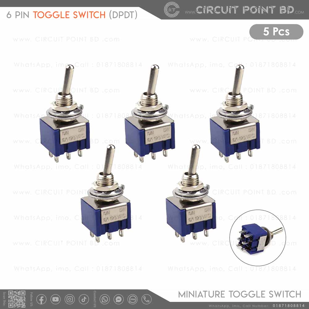 5 Pcs - 6 Pin DPDT Self-Locking Toggle Switch (MTS202) - AC 125V 6A or ...