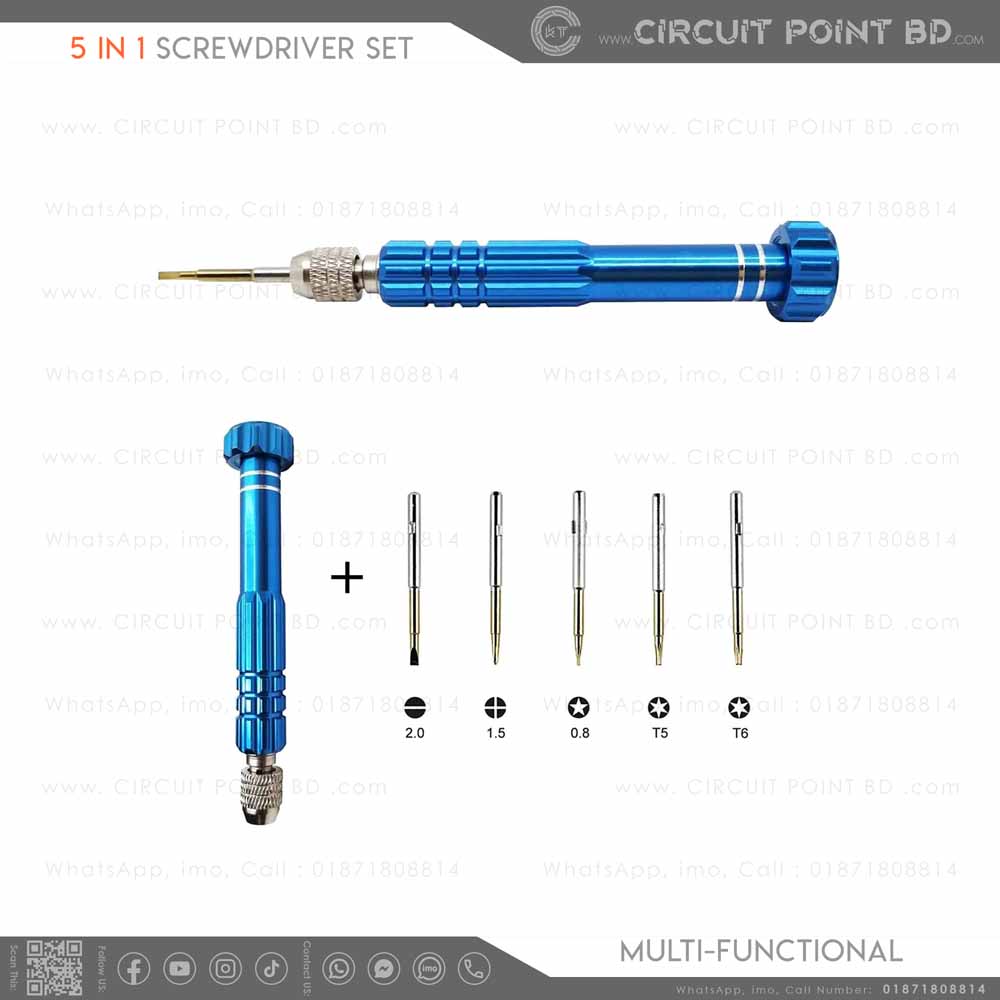 Tech Way Screwdriver 5 in 1 - Multi Functional Precision Screwdriver Set (T5, T6, 1.2mm, 1 ...