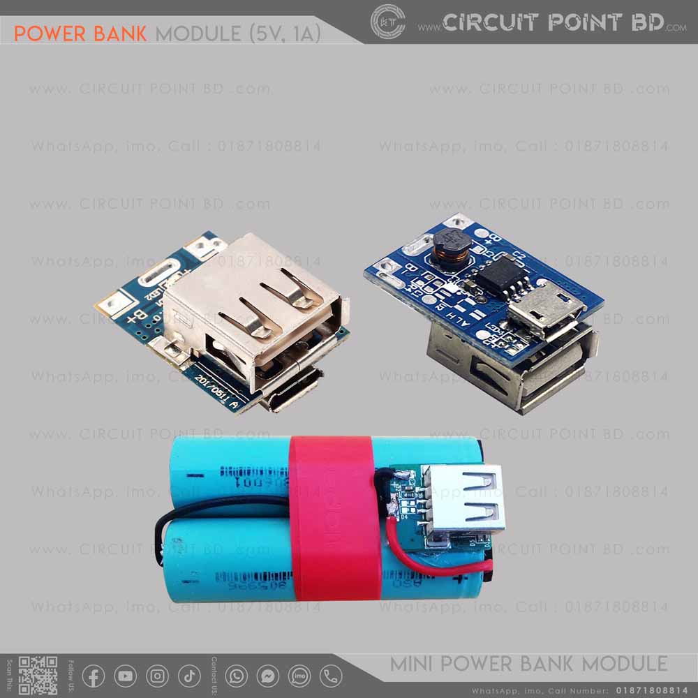 USB 5V 1A Mini Power Bank Module – 18650 Battery Charger with Step-Up ...