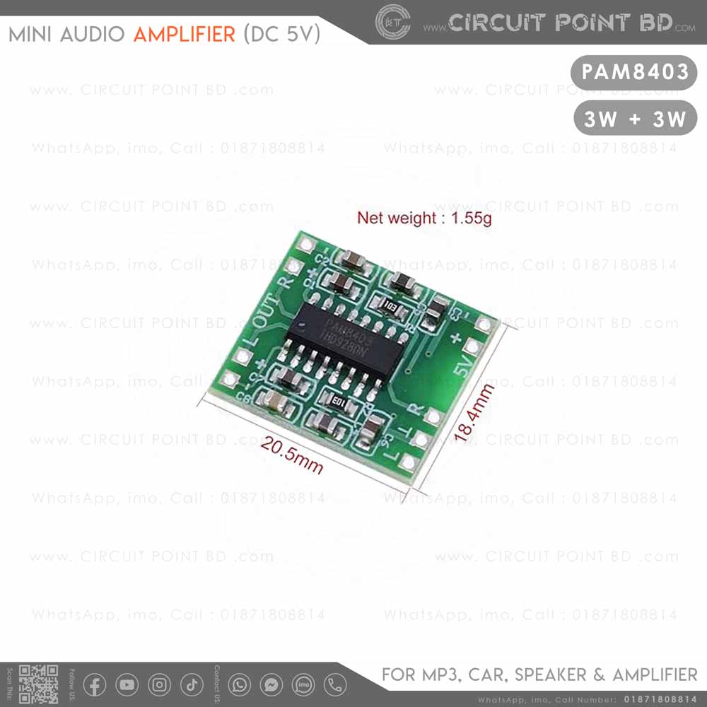 Pam8403 Dual Channel Module PAM8403 Module Mini Stereo Audio Amplifier 2x3W Class D, 5V USB Power ...