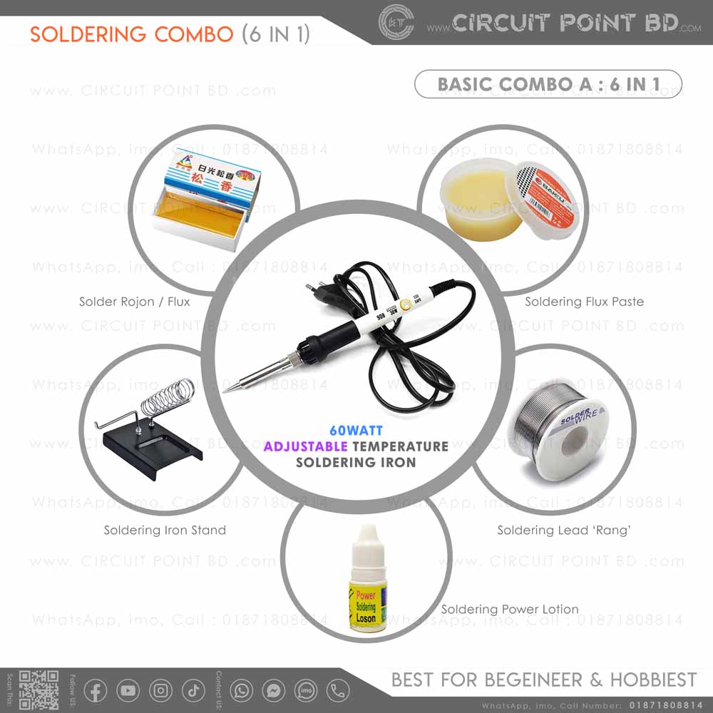 Lead Iron Soldering Iron “Basic Combo Pack A: 6 in 1” | 60W Adjustable Iron ...