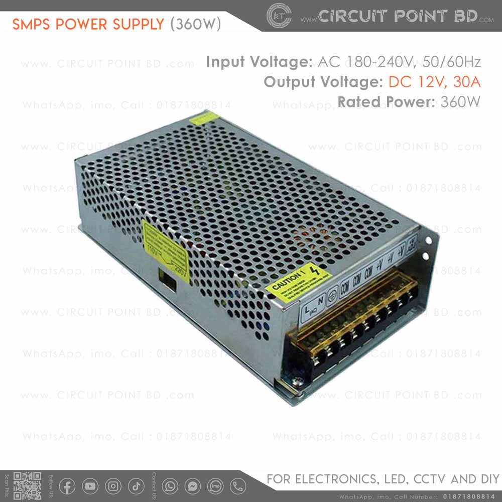 12V 30A SMPS DC Power Supply – AC to DC 360W Adapter for LED, CCTV, DIY ...