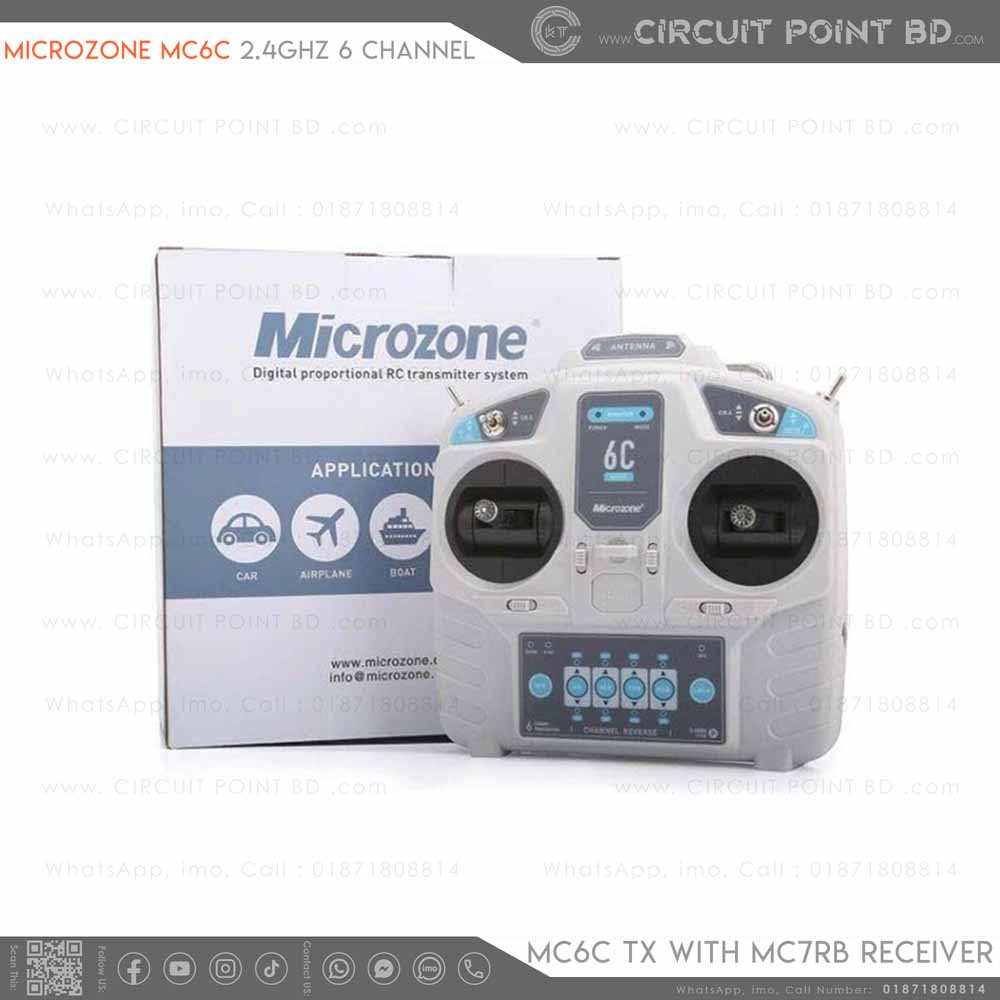 For MicroZone MC6C Mini V2 2.4G 6CH contrôleur émetteur avec récepteur système Radio for avion RC Drone hélicoptère Multirotor bateau (Color : Right Hand