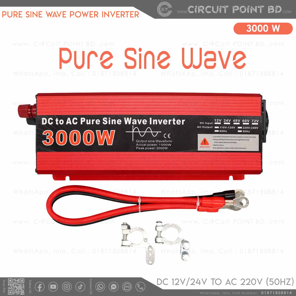 3000W Pure Sine Wave Power Inverter | DC 12V/24V to AC 220V | LED ...
